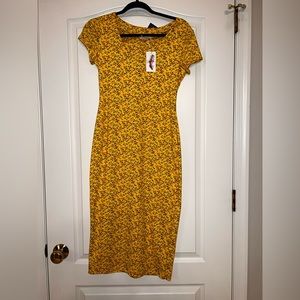 Jessica Simpson | Yellow Floral Bodycon Midi Dress LARGE NWT